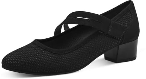 Jana Damen Pumps mit Riemen Kleiner Absatz Vegan, Schwarz (Black), 40 EU