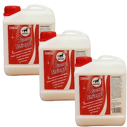 RL24 leovet - 5-Sterne Striegel | Mähnenspray für Pferde | Schweifspray für Glanz & leichte Kämmbarkeit | stoppt Juckreiz & trockene Haut | Schutz vor Schmutz | 3 x 2500 ml Kanister (3er Set)