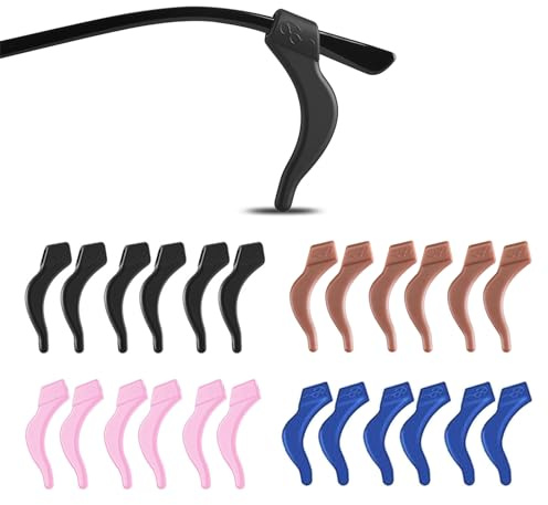 Omnful Glasses Ear Cushions, Anti-slip Sunglass Holder, Comfortable Silicone Eyeglass Ear Grip, Eye glass Temple Tips Sleeve Retainer, Ear Hook for Sunglasses (12Pairs 4Colors)