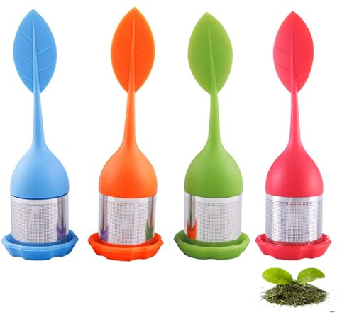 Infuseur De Thé en Silicone et Acier Inoxydable - 4 Pièces Filtre à Thé, Feuilles De Thé