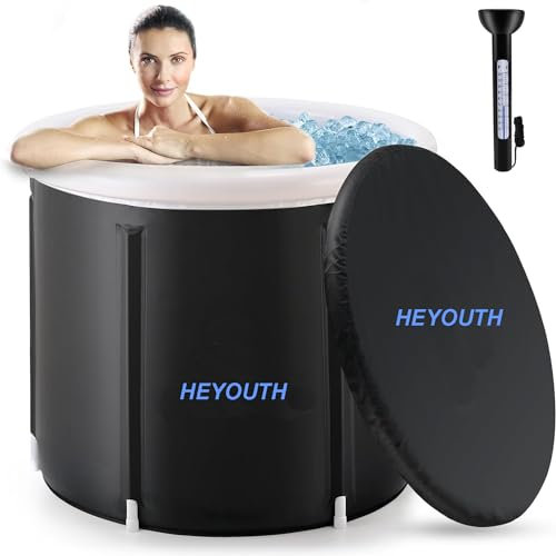 HEYOUTH Bagnetto per il Ghiaccio con Copertura,Vasca Da Bagno Ghiaccio Pieghevole Portatile per Adulti,80x75cm,Gonfiabile,per interni ed esterni, per adulti