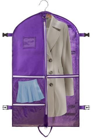 Sacchetto per abiti di alta qualità, con 4 tasche, 110 x 60 cm, pieghevole, per viaggi e danza, per abiti da uomo e per bambini, traspirante, con maniglia e fibbie.