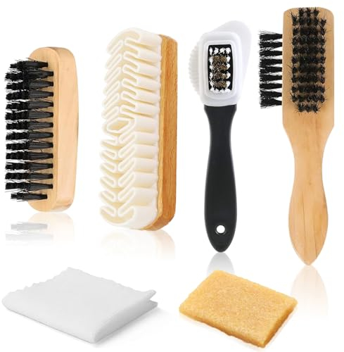 NEUSID Wildlederbürste für Schuhe, 6er Set Schuhbürste Weich Wildledwer Raulederbürste Schuhbürsten Nubukleder Wildleder Pflege Bürste mit Radiergummi und Reinigungstuch Schuhpflegeset