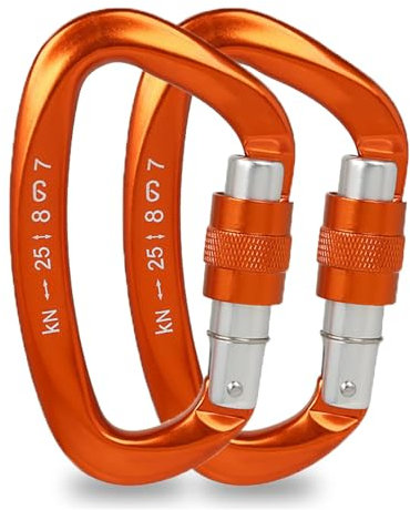 Mallez Kletterkarabiner, 25KN UIAA-Zertifiziert Karabinerhaken aus 7075 Luftverkehrsniveau Aluminium mit Schraubsicherung, Heavy Duty Karabinerhaken für Camping Wandern Reisen Angeln… (Orange)