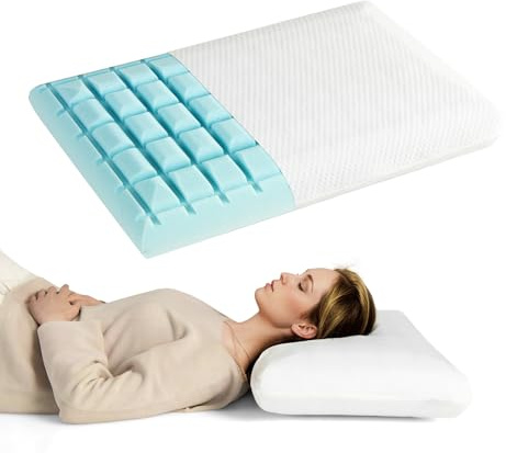 LIFEZEAL Cuscino Letto Coppia, 60x40x13cm, Guanciale, Cuscino Cerviale, in Memory Foam Innovato con Gel Refrigerante, Fodera Rimovibile, Lavabile, Medio Morbido, Traspirante, Anallergico, per Dormire