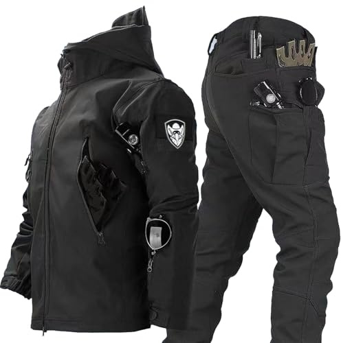 TAUIANE Traje De Nieve para Snowboard De 2 Piezas Ropa Militar Traje De Combate Chaqueta Y Pantalones TáCticos Impermeable Ropa De Abrigo De Invierno para Hombre Senderismo,Negro,L