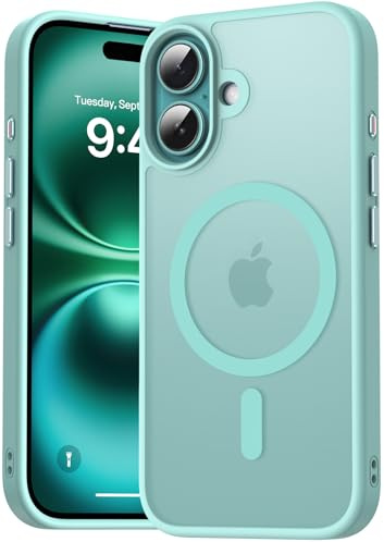 Kmofizle Coque Magnétique pour iPhone 16 6,1 Pouces, Étui Housse Arrière Translucide Givrée, Fine Antichoc Anti-Traces de Doigts Case pour iPhone 16, Vert