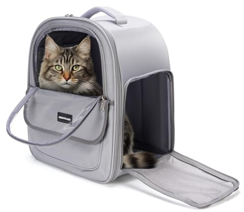 Cat Backpack Carrier Large, Spacious Pet Carrier Backpack with Breathable Mesh & Front Transparent Window, 3 Openings Design, Adjustable Shoulder Straps for Travel Hiking, up to 7kg/15.4lb