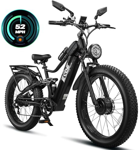 EcoE 6000W Dual Motor Electric Bike for Adults 52MPH 60V 32A, 26x4 Fat Tire All Terrain Ebikes, Full Suspension E Bike, SHM 7-Speed Gear Electric Bicycle1-31