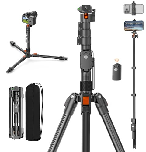 XXZU 191cm Tripode Camara, Tripode para Movil con Control Remoto, Tripode Camara de Aluminio con Soporte para Teléfono y Rótula de 360°,Tripod para Cámara Digital/Smartphone/Luz de Anillo/Webcam