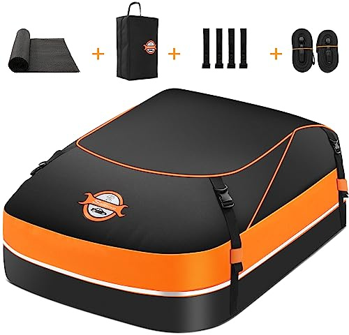 Sailnovo 435L Waterproof Car Roof Bag, Foldable Soft Car Roof Box | Car Roof Storage Bag for Cars with/without Roof Bars, Includes 4 Reinforced Straps, 4 Door Hooks, Anti-Slip Mat, Storage Bag