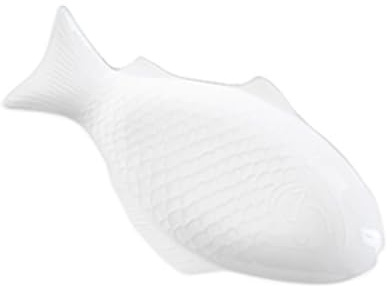 HEALEEP Piatto da Portata in Ceramica a Forma di Pesce 38 Cm, Piatto da Pesce Bianco Versatile per Sushi e Antipasti, Vassoio Creativo per Casa e Eventi