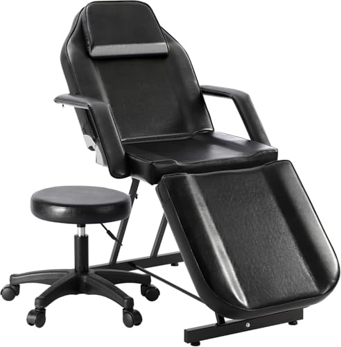 Lettino Da Massaggio con Sgabello Tavolo Massaggio in pelle PU Nero