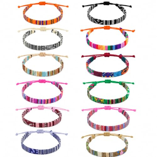 Bracelet bresilien 12 Pièces, Bracelet Femme, Bracelet Enfant, Tissé Multicolore Fait Main, Bracelets Amitié Bohème Réglables 16-26 cm, Bracelet Surfeur Plage Cadeau pour Femme Homme Fille Garçon