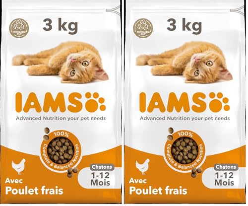 IAMS Advanced Nutrition - Croquettes Premium Chatons - Savoureuses complètes Equilibrées - Favorise la Croissance - Au Poulet Frais – sans OGM colorants arômes artificiels - Sac refermable de 3 kg