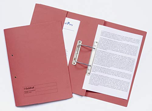 Exacompta - Ref 349-REDZ - Guildhall - Pocket Spiral File, 315gsm Heavyweight Manilla, Holds A4 & Foolscap Documents, Left Hand Pocket, Blue Angel Certified - Red, Pack of 25