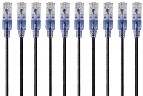 Monoprice Cat6A Ethernet Patch Cable - Snagless RJ45, 550Mhz, 10G, UTP, Pure Bare Copper Wire, 30AWG, 10-Pack, 5 Feet, Black - SlimRun Series