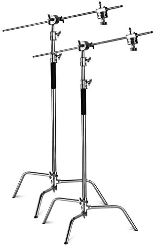 NEEWER 2PCS Pro 100% Acero Inoxidable Soporte C Resistente con Brazo de Pluma,Altura Máxima 320cm Soporte de Luz de Fotografía con 128cm Brazo de Sujeción,2 Cabezales de Agarre para Softbox,Reflector