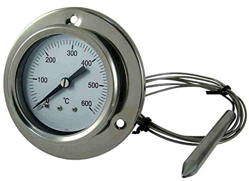 GIEMME Termometro per Forno in Acciaio Inox, Temperatura Max. 600 °C con Sonda Flessibile, Attacco a Viti Per Forno Forno a Legna, Barbecue