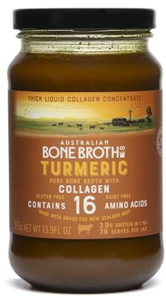 ABBCo Turmeric Beef Bone Broth Concentrate with Ginger, Black Pepper – Healthy Digestive Beverage Boosting Bone and Joint Health - Halal Collagen Protein Enriched
