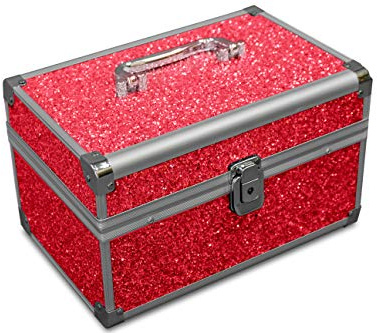 MARELIDA® Schmuck-Kästchen | Glitzer-Optik | Premium Schmink-Beauty-Koffer - klappbaren Fächer | Edel in Form & Design (Rot)