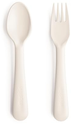 Mushie Fork and Spoon Set for Kids | Flatware Cutlery | 1x Set of Dinnerware Pieces | Reuseable | Dishwasher- and Microwave Safe | Easy for Baby or Child to Hold | Made in Denmark (Ivory)