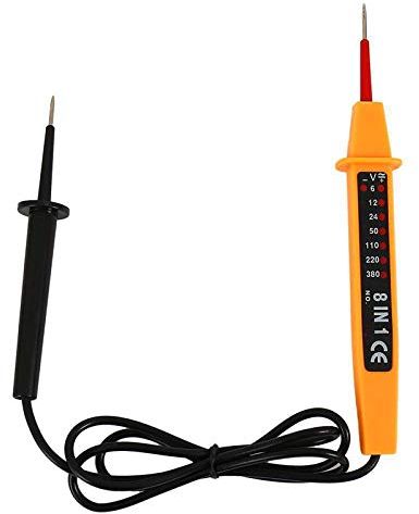 8 in 1 Spannungstester, Spannungsprüfer Zweipolig 6 bis 380 Volt Spannungsprüfer Tester für Wechsel- und Gleichspannungen Anzeige mit 8 LEDs, Schwarz/Gelb