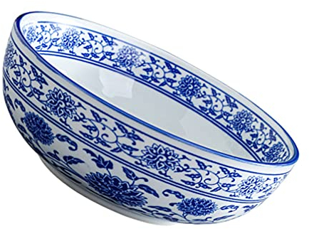 BESTonZON Keramik Suppensch¨¹ssel Nudelschale Asiatische Ramen Sch¨¹ssel Blau 8 Zoll Chinesische Stil Schale Suppen Nudeln Brei Nudelsuppe Salat Serviersch¨¹ssel