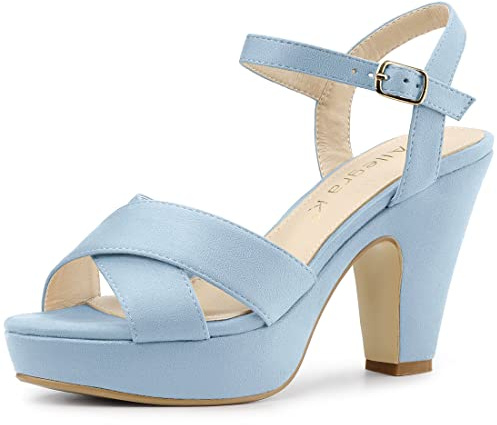 Allegra K Women's Platform Chunky Heels Slingback Sandals, Sky Blue, 6 UK