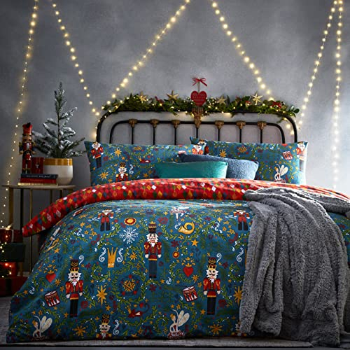 furn. Nutcracker Duvet Cover Set, Polycotton, Navy, Single Bed