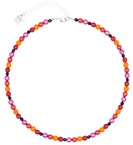 Feliss Handmade: Kedjor av pärlor, halsband damer. Statement kedja 45 cm lång. Choker-halsband, estetiskt halsbandssmycke. Pärlhalsband för kvinnor i rött med keramiska pärlor, Glas, Pärla