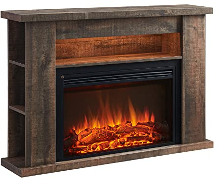 FLAMME 51 Electric Fire and Surround, Lipson Rustic Dark Oak | 2kW Heater (1000W/2000W), 5 Brightness Levels, 13 Mood Lights, Remote Control, 7-Day Timer, Plug In, No Chimney Needed