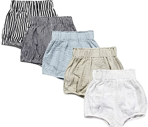 5 Pack Baby Shorts for Boy Girl Cotton Linen Blend Bloomer Cute Striped Dot Bloomers Loose Harem Triangle Pants