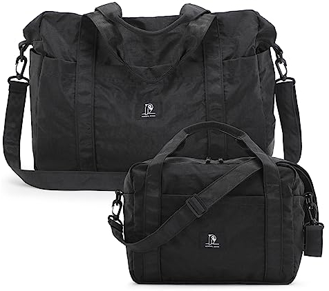 2er Pack Dizdvizd Sporttasche Tragbare Wasserdichtes Duffel Bags Damen und Herren, Handgepäck für Reisen, Weekend Bag, Fitnesstasche Trainingstasche für Schwimmen, Wandern, Yoga und Sauna, Schwarz