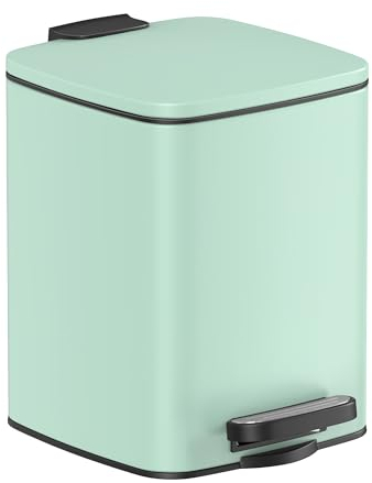 SONGMICS Kitchen Bin, 1.6-Gallon (6 L) Trash Bin, Steel Pedal Bin, with Inner Bucket, Soft Close and Stays Open, Mint Green LTB590C0602