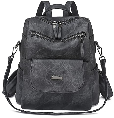 Puwuzixi Frauen Rucksack Wasserdicht Anti-Diebstahl Leichtgewicht PU Mode Reisen Mehrzweck Cabrio Geldbörse Umhängetasche Handtasche Rucksack(Black)