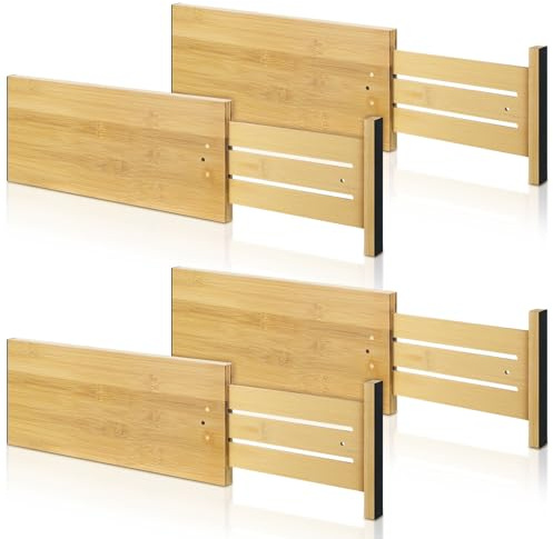 DoubleFill 4 Pcs 6 Inch High Drawer Dividers 15-22 Adjustable, Wood Color