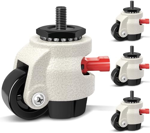 W B D WEIBIDA M12 Ruedas para Muebles Pesados con Palanca de Carraca Ajustable, Ruedas Giratorias Goma de 360 Grados, Ruedas para Instrumento, Equipamiento, Capacidad de Carga 1000KG, Set de 4, Blanco