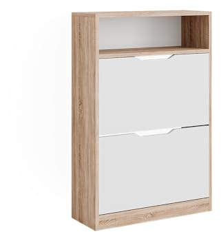 Vicco Shoe tipper Luca, White/Sonoma, 59 x 89.5 cm with 2 compartments
