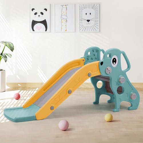 FUKEA Kids Slide,Indoor Toddler Slides Child's Freestanding Slide with Climbing Frame for Toddlers Age 1-6, Outdoor Garden Baby Slide(Green Dog)