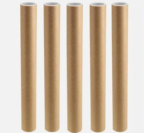Sunrise Packaging 5 x A2 POSTAL TUBES ROLLS 460mm x 50mm (18) + END CAPS - For Shipping Large Posters, Blueprints, and Artwork – Crush-Proof & Recyclable