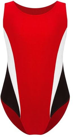 Sxiwei Kinder Jungen Turnanzug Gymnastikanzug Farbe Block ärmelloses Tanz Trikot Klassisch Ballettanzug Ballett Trikot Leotard Rot 122-128