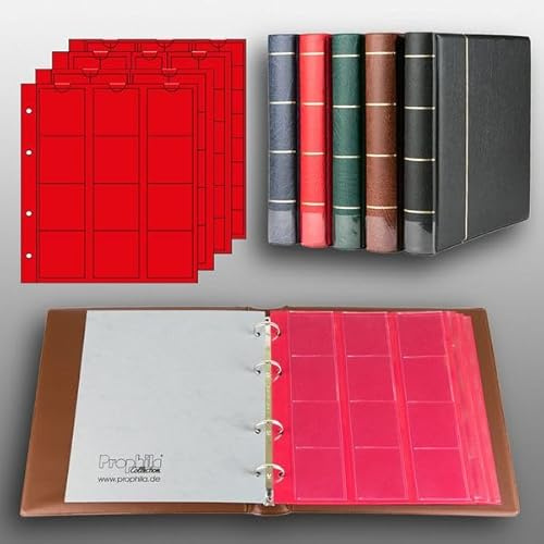 Prophila Collection myntalbum med 4 fodral (röda mellanblad) för 110 mynt brun