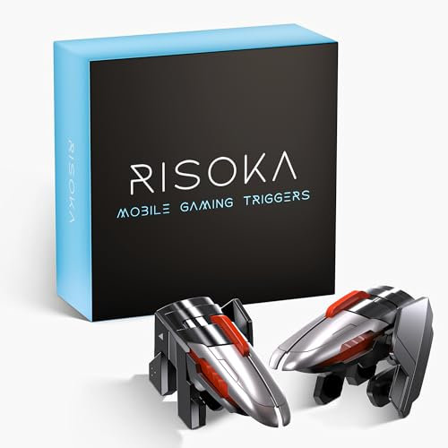RISOKA 2x Gatillos y Trigger para Móvil Gaming - Con 4 Botones - Compatibles con PUBG Mobile y COD Mobile - Adecuados para iPhone y Android - Joystick para Teléfono Accesorios