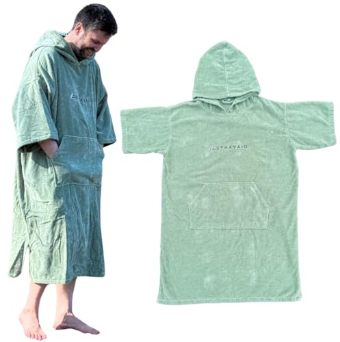 Poncho en éponge pour adultes - Serviette en éponge facile à changer pour la baignade, le surf, la baignade sauvage, la plage, vert, L-XL