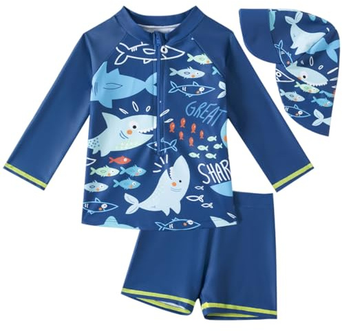 Achiyi Boys Swimsuit Quick Dry Rash Guard Sets Shark Bathing Suit,2-3T