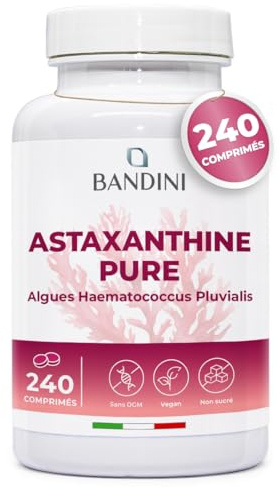 Bandini® Astaxantina 240 tabletas (suministro para 8 meses), Pura 8 mg por comprimido, Astaxanthin natural de microalga Haematococcus Pluvialis, sin estearato de magnesio, sin OGM, 100% vegano