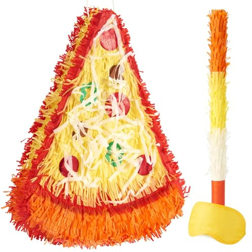 WERNNSAI Pizza Pinata Cheese Pizza Party Decoration for Birthday | Mexican Celebration Food Festival Carnival Party Supplies Bachelorette Decoration with Blindfold and Stick