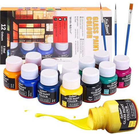 Trukafie Keramik Bemalen Set, 12 x 25ml Porzellanfarbe Spülmaschinenfest Keramik Bemalen Set mit 1 Malpalette und 2 Pinsel Fein zum Glas Tassen Ton & Steine