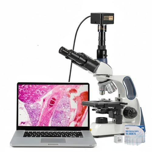 Swift Infinity-Corrected Compound Trinocular Microscope SW400, 40X-2500X Magnification, Infinity Achromatic Objectives, Two-Layer Mechanical Stage, with Swiftcam 20 Megapixel Camera and Slides